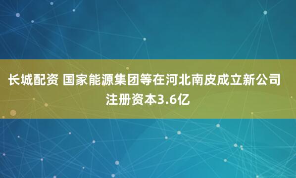 长城配资 国家能源集团等在河北南皮成立新公司  注册资本3.6亿