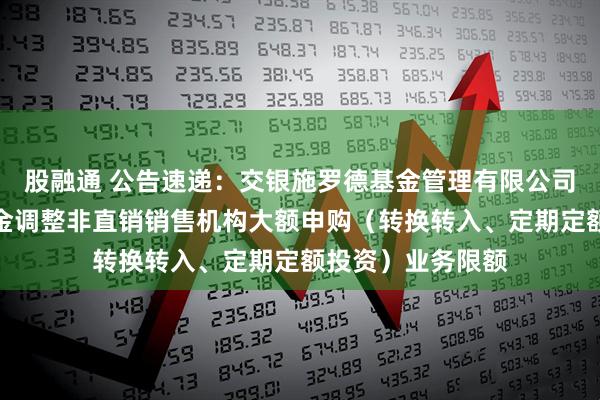 股融通 公告速递：交银施罗德基金管理有限公司关于交银货币基金调整非直销销售机构大额申购（转换转入、定期定额投资）业务限额