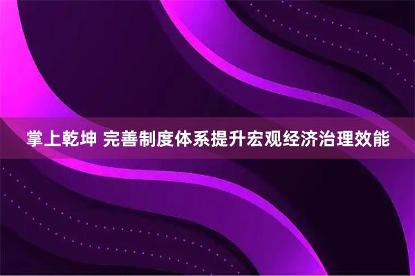 掌上乾坤 完善制度体系提升宏观经济治理效能